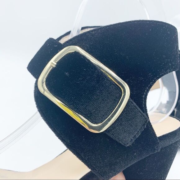 Qupid Women’s Velvet Wide Strap Chunky Heel Sandals in Black Sz 7 - Picture 12 of 15